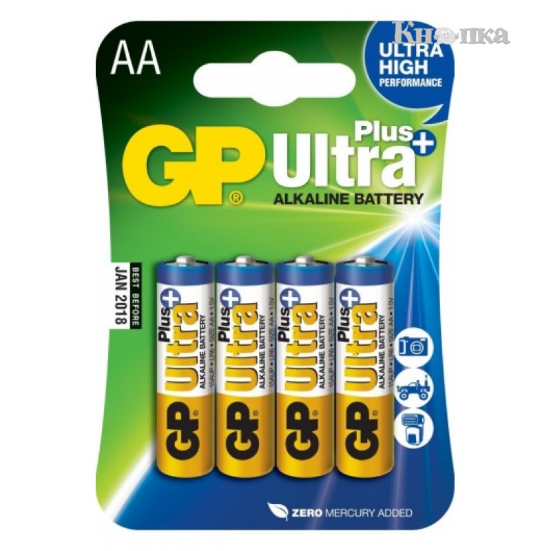Батарейки GP ULTRA + ALKALINE 1.5V LR6 AA (* 27405)
