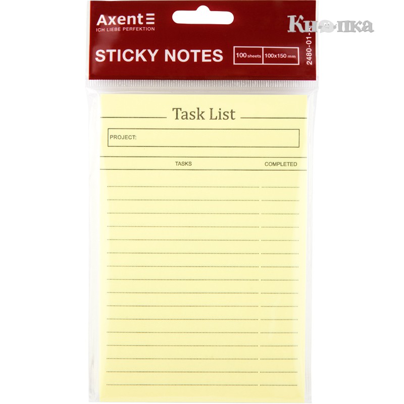Блок паперу Axent Task list з клейким шаром 100x150 мм 100 аркушів жовтий (2480-01-A)