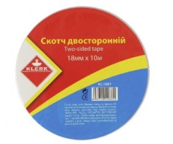 Стрічка клейка Klerk двостороння 18 мм х 10 м прозора (Я12687_KL1601)