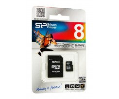 Карта памяти SILICON POWER microSDHC 8 GB card Class 4 + adapter (SP008GBSTH004V10SP)