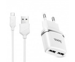 Зарядний пристрій HOCO C12, 2USB, 2.4A, з кабелем Micro USB Білий (113951)