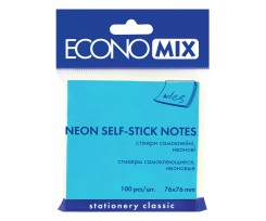 Блок бумаги Economix с клейким слоем 75х75 мм 100 листов неоновый голубой (E20944-11)