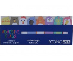 Закладки Economix Fun Birds с клейким слоем 15х48 мм 120 штук ассорти (E20964)