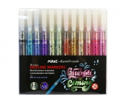Металлизированные маркеры Maxi с цветным контуром 12 цветов (MX15247)