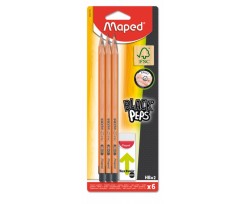 Олівці графітові Maped Black Peps з гумкою+гумка 6 штук (MP.850017FC)