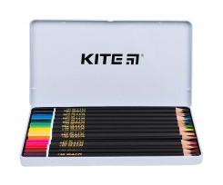 Карандаши цветные трехгранные Kite Fantasy металлический пенал 12 цветов (K22-058-2)