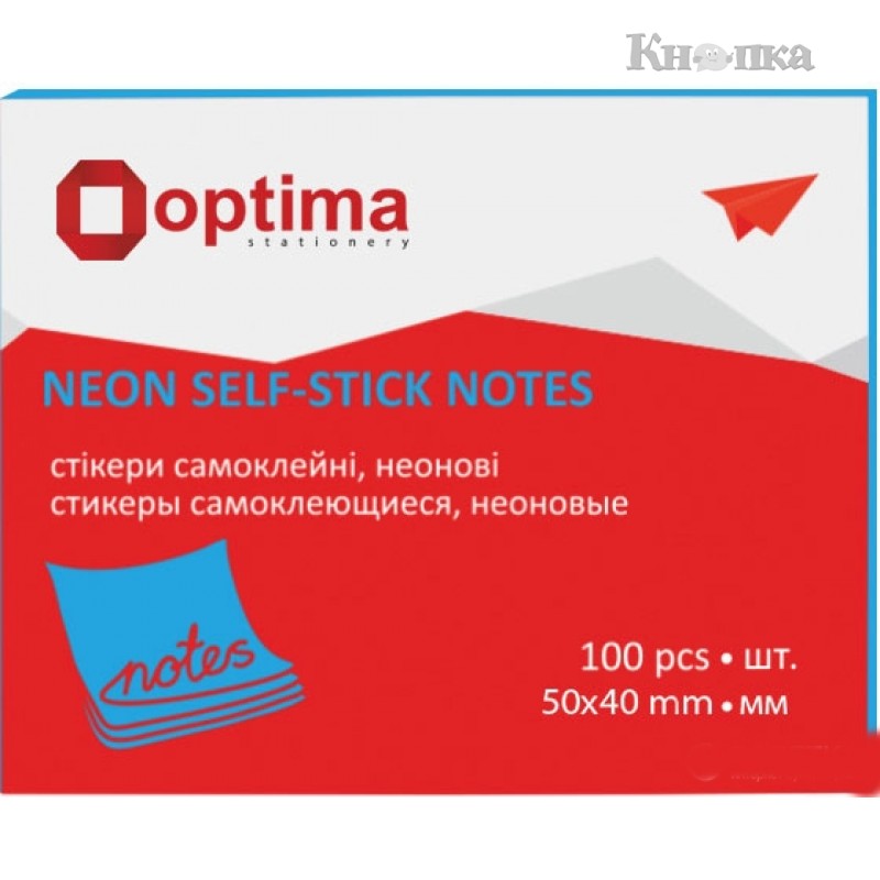 Блок для заметок Optima с клейким слоем 40х50 мм 100 листов голубой (O25511-11)
