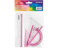 Набор Kite линейка 15 см 2 коса транспортир пластиковый розовая полоса (k17-280-10)