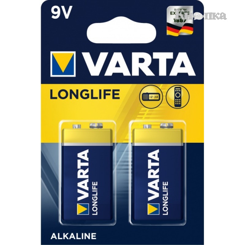 Батарейки VARTA LONG LIFE 6LR61 9V 2 шт (4008496525423)