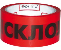 Стрічка клейка Optima Обережно скло пакувальна 48 мм х 50 м червона (O45301)