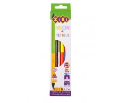 Олівці кольорові ZiBi Kids line Neon+Metallic 12 кольорів 6 штук асорті (ZB.2465)