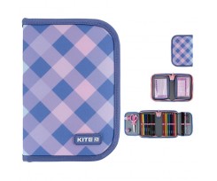 Пенал з наповненням Kite Purple Chequer 1 відділення 20х14х3.9 см фіолетовий (K24-622H-3)