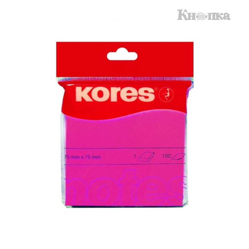 Блок для заметок Kores с клейким слоем 75х75 мм 100 листов розовый (K47075)