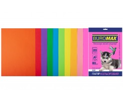 Набор цветной бумаги Buromax Neon + Intensiv А4 10 цветов 20 листов (BM.2721820-99)