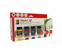 Набор витражных красок на основе растворителя Marabu GlasArt 4цв., 15мл. (94145088)