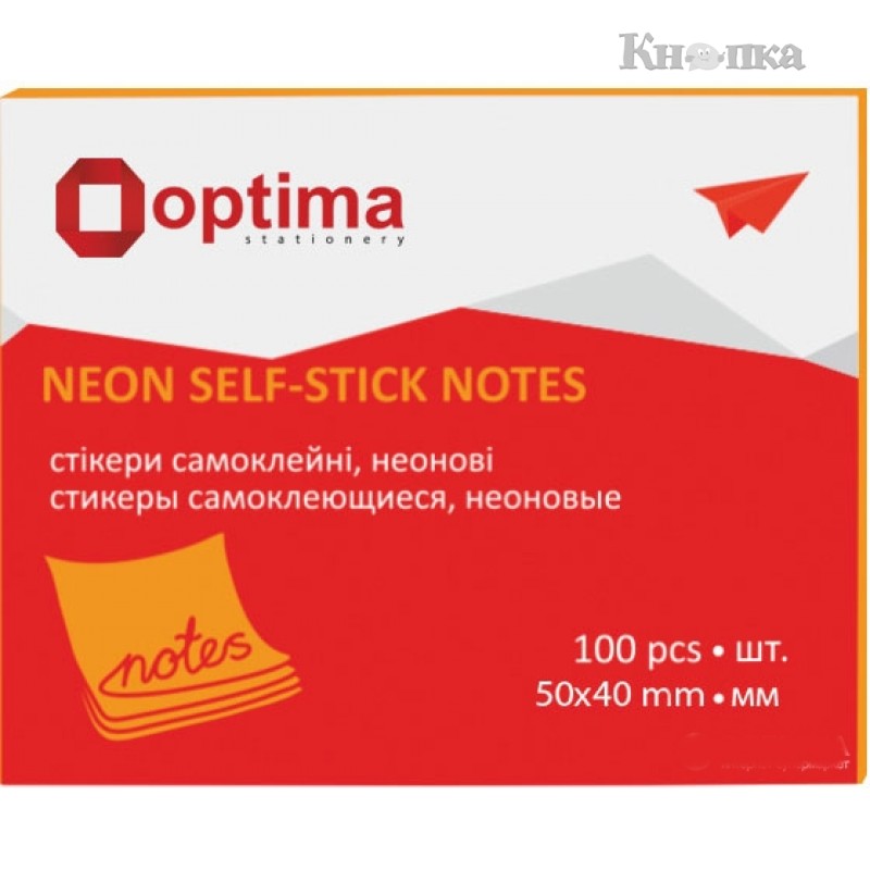 Блок для заметок Optima 40х50 мм 100 листов неон оранжевый (O25511-06)