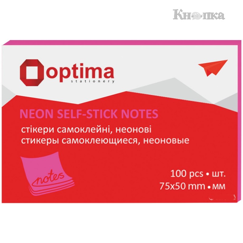 Блок для заметок Optima с клейким слоем 75х50 мм 100 листов малиновый (O25512-47)