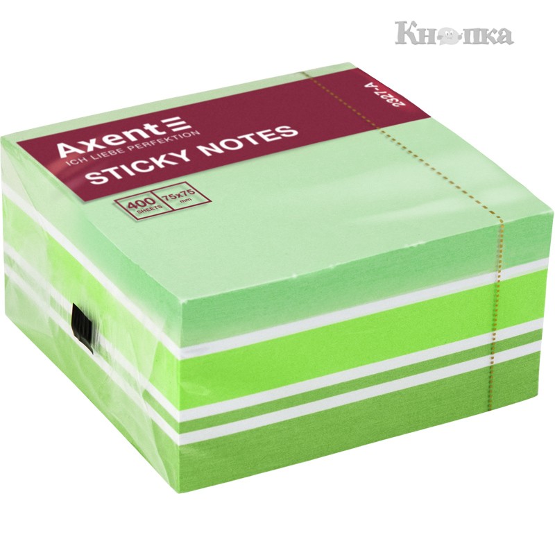 Блок паперу Axent з клейким шаром 75x75 мм 400 аркушів зелений (2327-71-A)